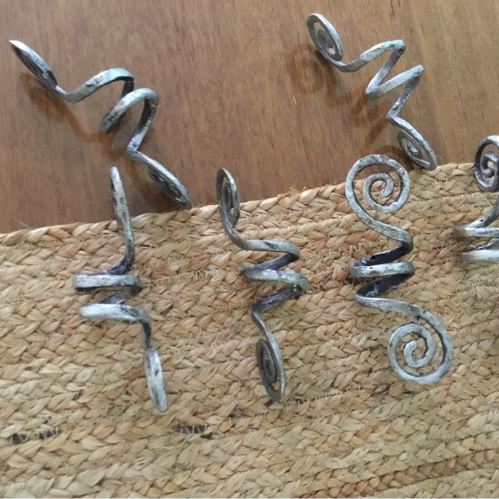 Twisty iron silver napkin rings, set of 6
